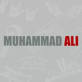 серо-красная наклейка Мухаммед Али